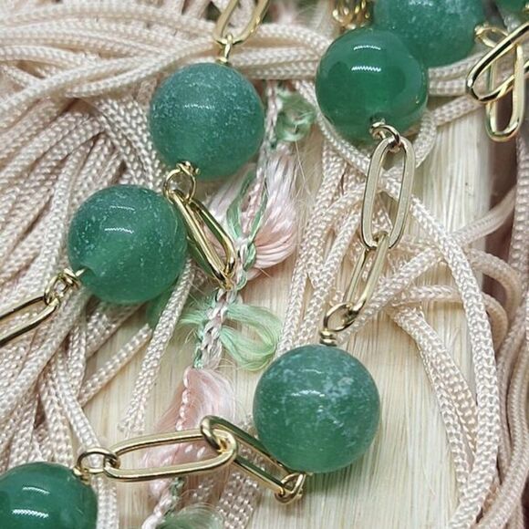 New, Stamped, Green Aventurine Paper Clip Chain Station Necklace, - Picture 4 of 5